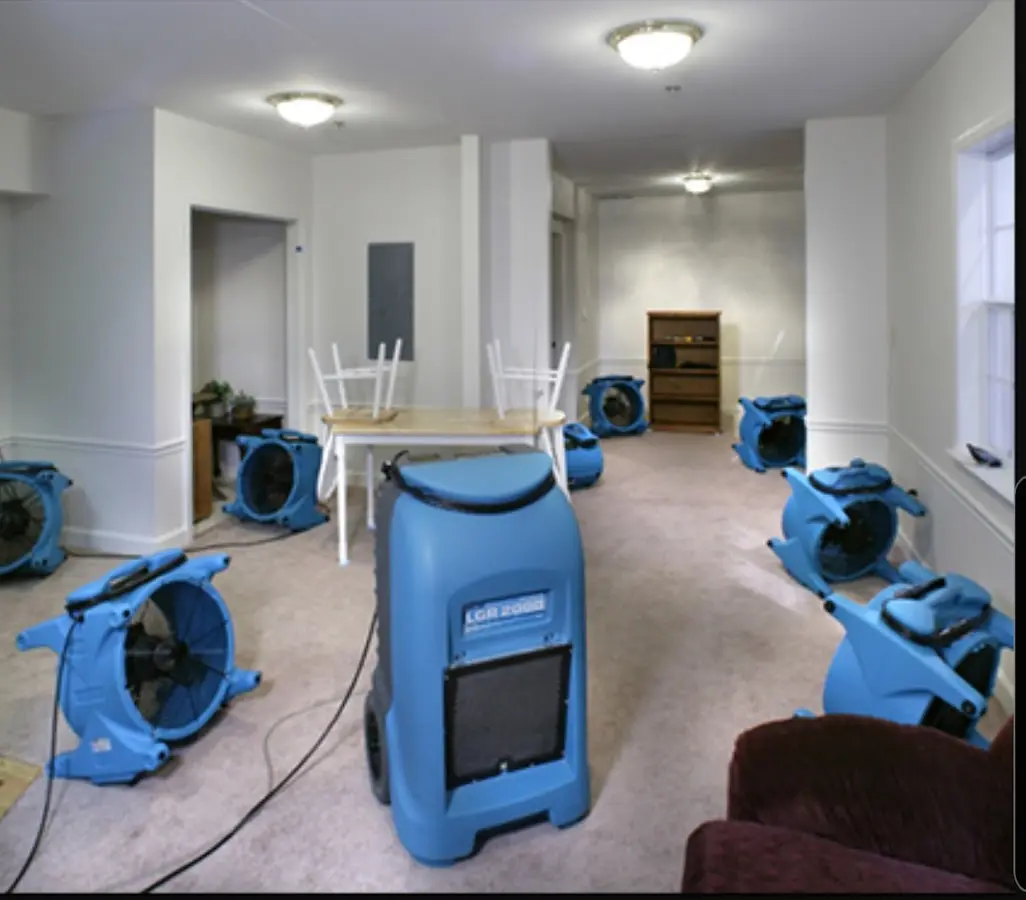 Air movers and dehumidifier setup for Water Damage Restoration in Applewood